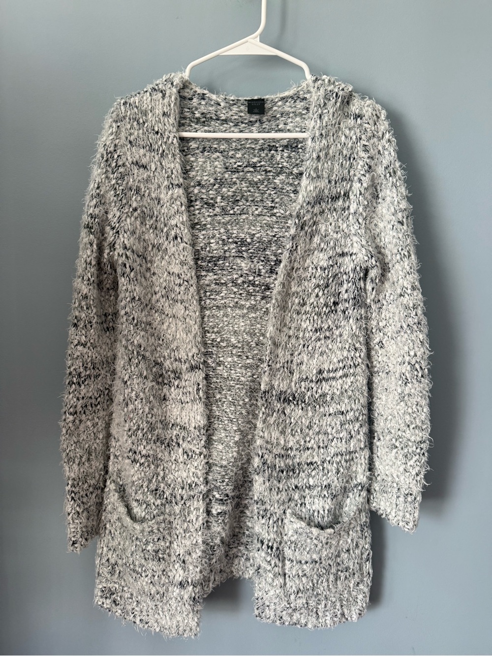 Open-Front Fuzzy Marled Gray Women's Cardigan